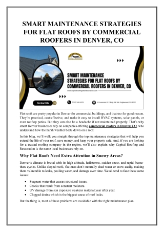 SMART MAINTENANCE STRATEGIES FOR FLAT ROOFS BY COMMERCIAL ROOFERS IN DENVER