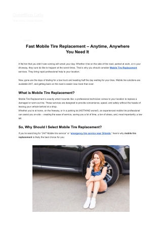 Fast Mobile Tire Replacement – Anytime, Anywhere  You Need It