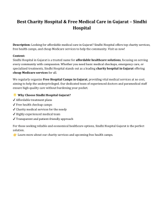 Best Charity Hospital & Free Medical Care in Gujarat – Sindhi Hospital