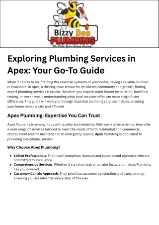 Exploring Plumbing Services in Apex Your Go-To Guide