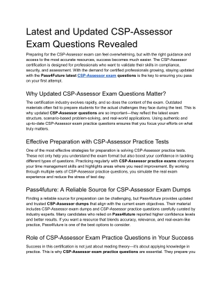 2025 Latest and Updated CSP-Assessor Exam Questions