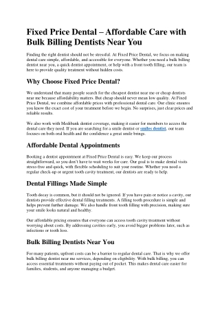 Fixed Price Dental – Affordable Care with Bulk Billing Dentists Near You