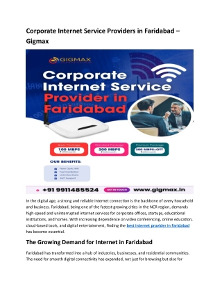 Corporate Internet Service Providers in Faridabad – Gigmax