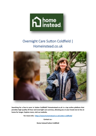 Overnight Care Sutton Coldfield | Homeinstead.co.uk