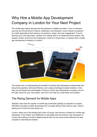 Why Hire a Mobile App Development Company in London for Your Next Project