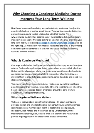 Concierge Medicine Doctor Greenwood Village | Personalized Care