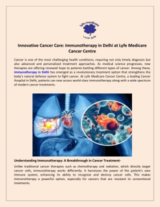 Innovative Cancer Care: Immunotherapy in Delhi at Lyfe Medicare Cancer Centre