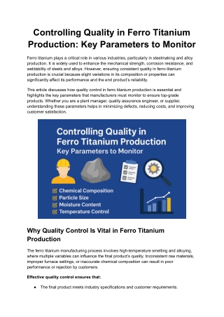 Controlling Quality in Ferro Titanium Production_ Key Parameters to Monitor