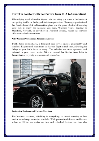 CT to LGA Airport Sedan and Limo Service