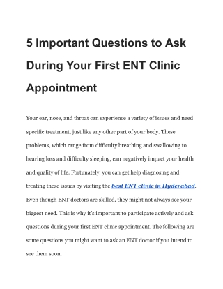 5 Important Questions to Ask During Your First ENT Clinic Appointment