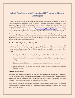 Unlock Your Future with Professional IT Training in Bilaspur, Chhattisgarh