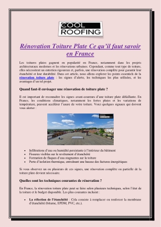 Rénovation Toiture Plate Ce qu’il faut savoir en France