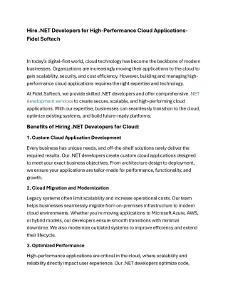 Hire .NET Developers for High-Performance Cloud Applications- Fidel Softech