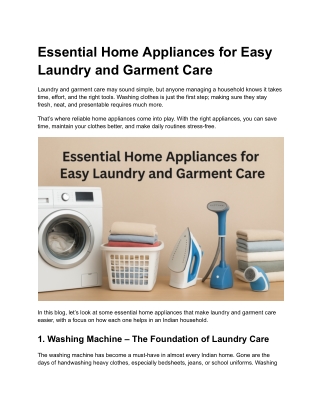 Essential Home Appliances for Easy Laundry and Garment Care