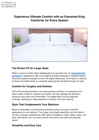 Experience Ultimate Comfort with an Oversized King Comforter for Every Season