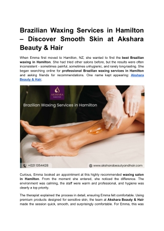 Brazilian Waxing Services in Hamilton – Discover Smooth Skin at Akshara Beauty & Hair