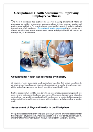 Occupational Health Assessment: Improving Employee Wellness