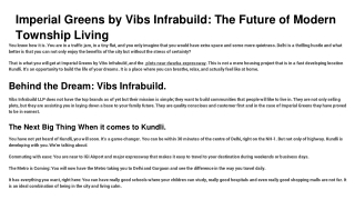 Imperial Greens by Vibs Infrabuild_ The Future of Modern Township Living