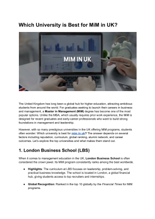 Which University is Best for MiM in UK_