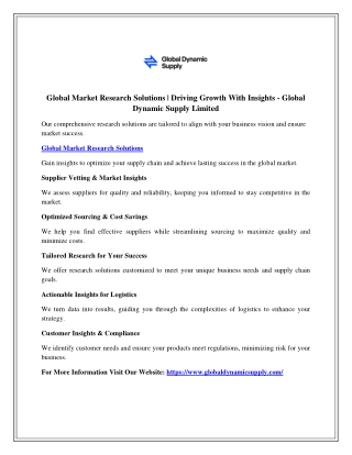 Global Market Research Solutions | Driving Growth With Insights - Global  Dynami