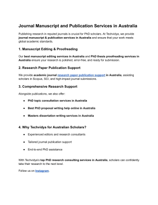 Journal Manuscript and Publication Services in Australia