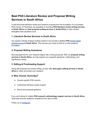 Best PhD Literature Review and Proposal Writing Services in South Africa