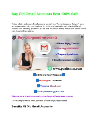 Buy Old Gmail Accounts Best 100% Safe