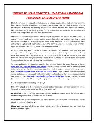 INNOVATE YOUR LOGISTICS - SMART BULK HANDLING FOR SAFER, FASTER OPERATIONS