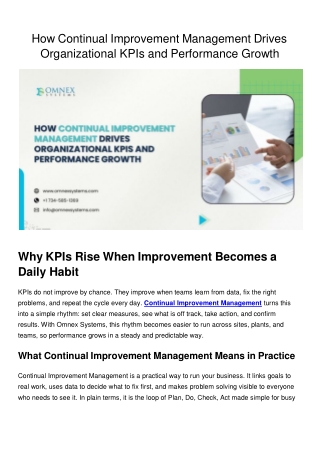 How Continual Improvement Management Drives Organizational KPIs And Performance Growth