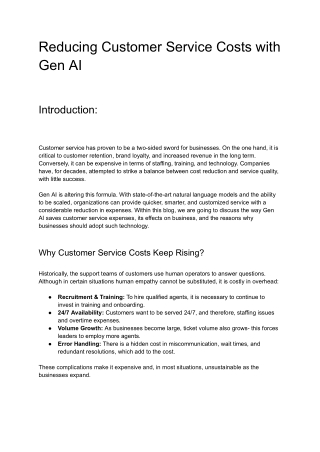 Reducing Customer Service Costs with Gen AI