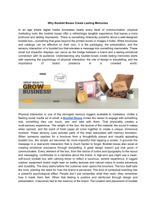 Why Booklet Boxes Create Lasting Memories