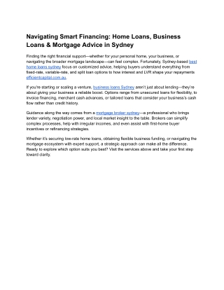 Navigating Smart Financing_ Home Loans, Business Loans & Mortgage Advice in Sydney