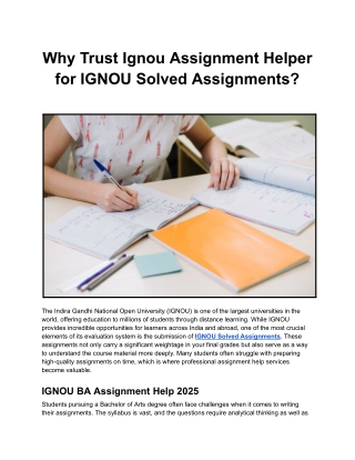 Why Trust Ignou Assignment Helper for IGNOU Solved Assignments