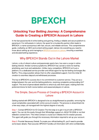 Unlocking Your Betting Journey_ A Comprehensive Guide to Creating a BPEXCH Account in Lahore