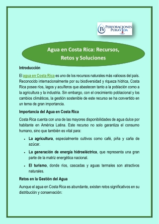 Agua en Costa Rica Recursos, Retos y Soluciones