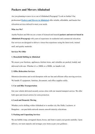 Packers and Movers Allahabad