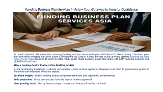 Funding Business Plan Services in Asia