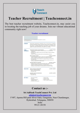 Teacher Recruitment  Teachconnect.in