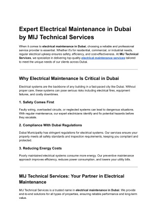 Expert Electrical Maintenance in Dubai by MIJ Technical Services