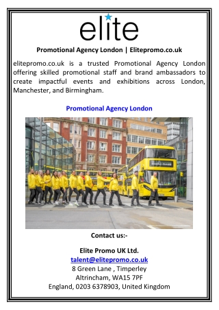 Promotional Agency London  Elitepromo.co.uk