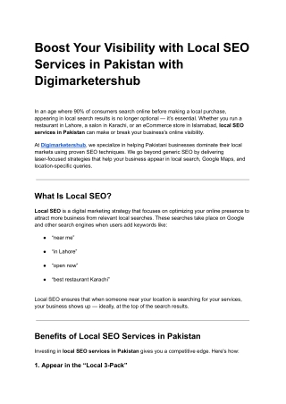 Boost Your Visibility with Local SEO Services in Pakistan with Digimarketershub