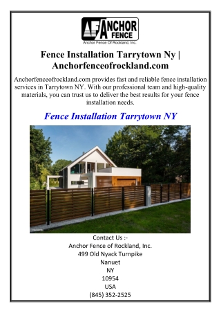 Fence Installation Tarrytown Ny | Anchorfenceofrockland.com