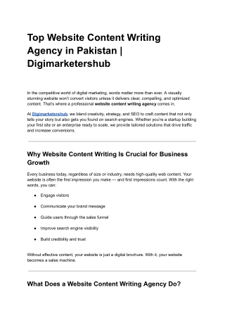 Top Website Content Writing Agency in Pakistan _ Digimarketershub