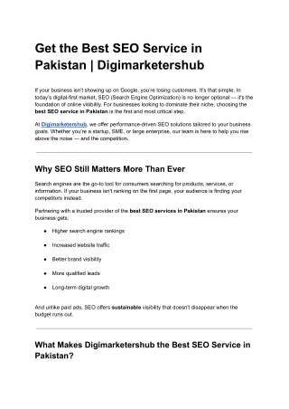 Get the Best SEO Service in Pakistan _ Digimarketershub