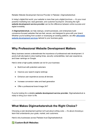 Reliable Website Development Service Provider in Pakistan _ Digimarketershub