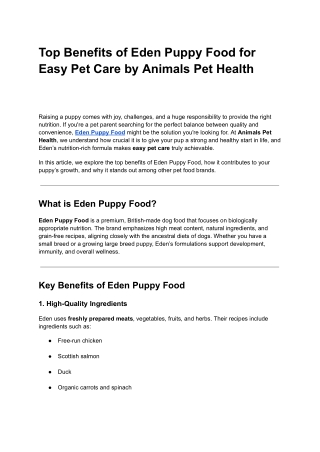 Top Benefits of Eden Puppy Food for Easy Pet Care by Animals Pet Health