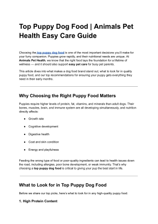 Top Puppy Dog Food _ Animals Pet Health Easy Care Guide