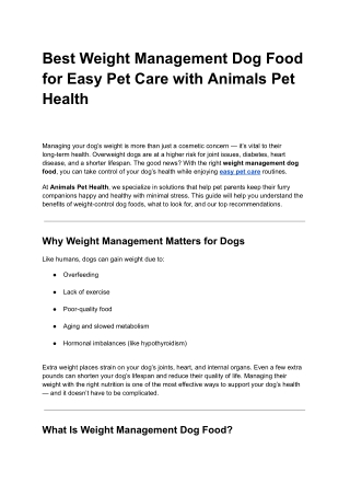 Best Weight Management Dog Food for Easy Pet Care with Animals Pet Health