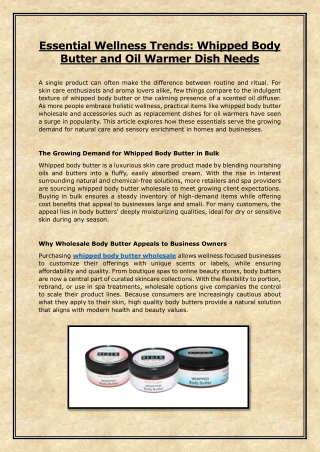 Essential Wellness Trends: Whipped Body Butter and Oil Warmer Dish Needs