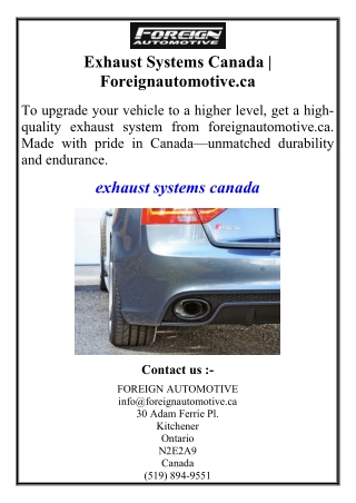 Exhaust Systems Canada | Foreignautomotive.ca
